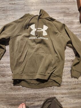 Under Armour Olive Pullover Hoodie with White Logo